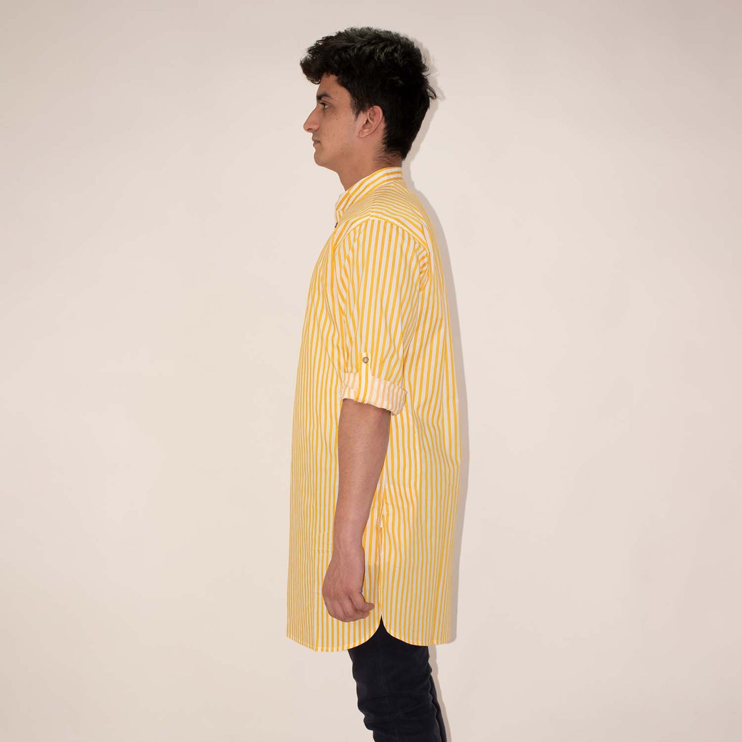 Sateen Yellow Stripe Yarn Dye 60's X 60's Kurta